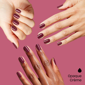 OPI nail polish swatch two coats showing opaque berry-red coverage benefit