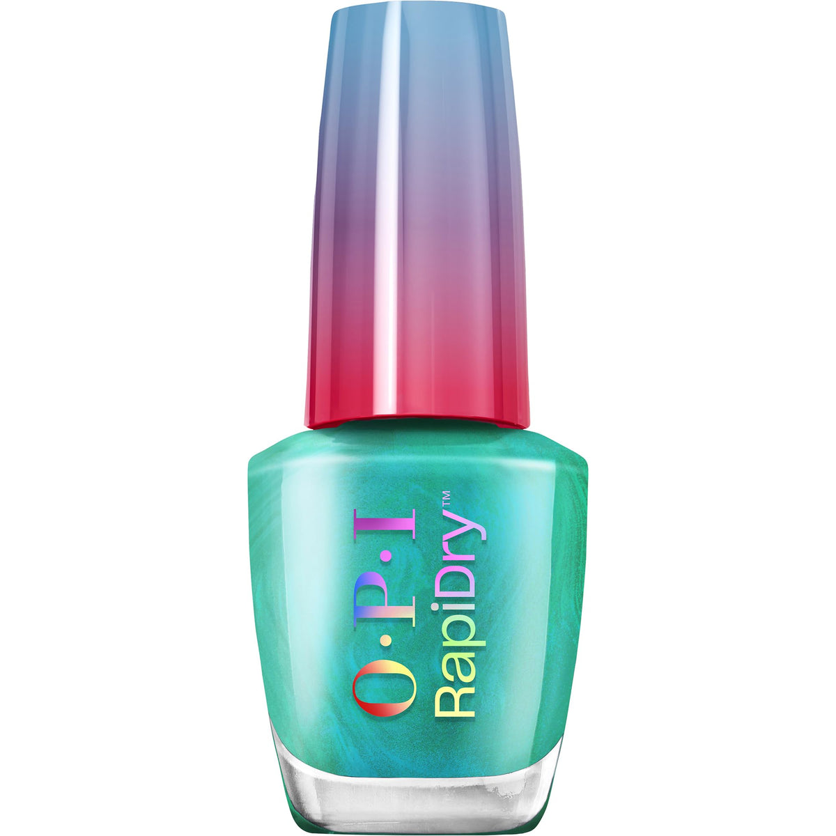 OPI Speed of Bright front bottle view showing glossy soft blue shimmer and fast-dry promise