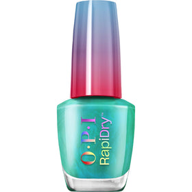 OPI Speed of Bright front bottle view showing glossy soft blue shimmer and fast-dry promise