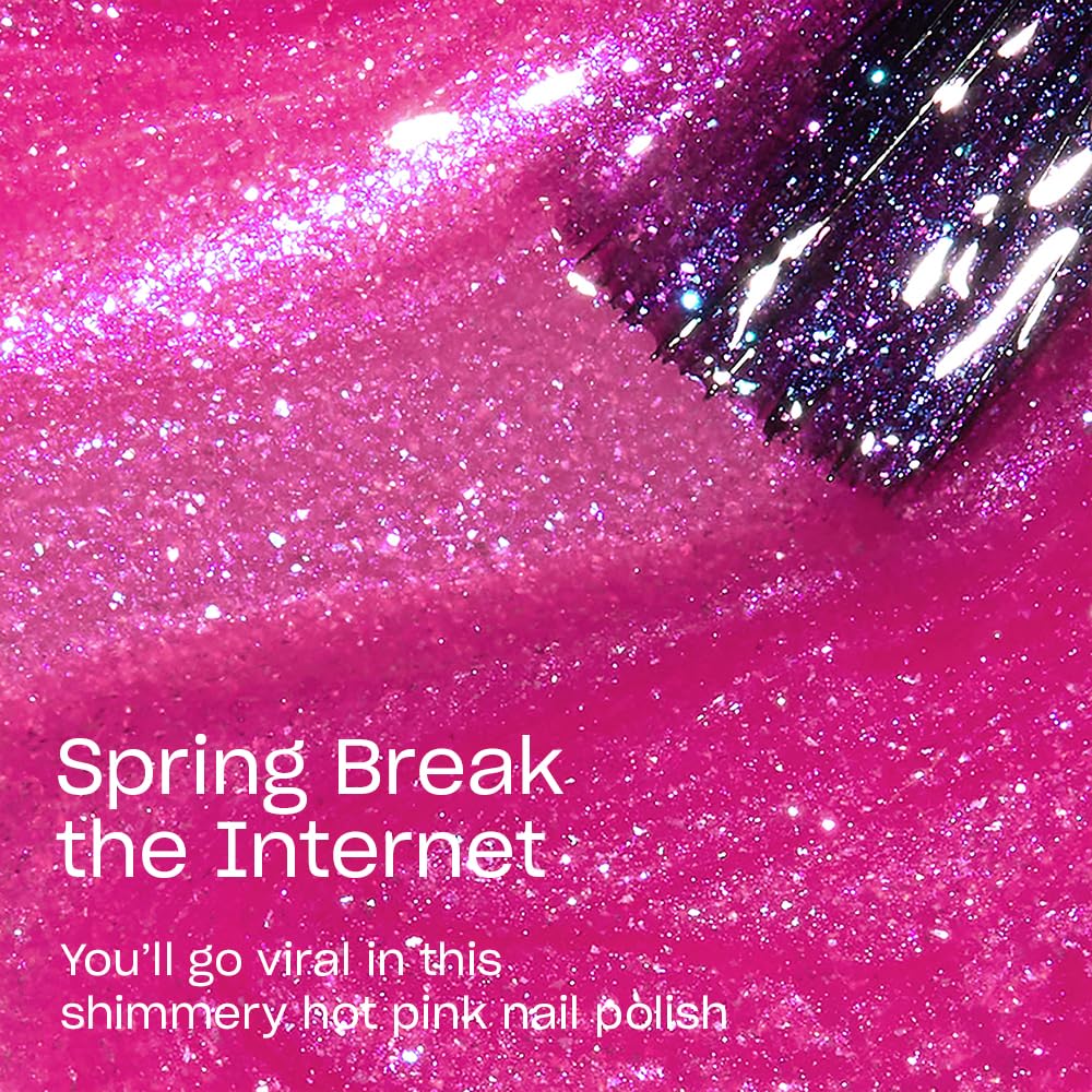 Hand model wearing OPI pink shimmer showing wearable glossy result