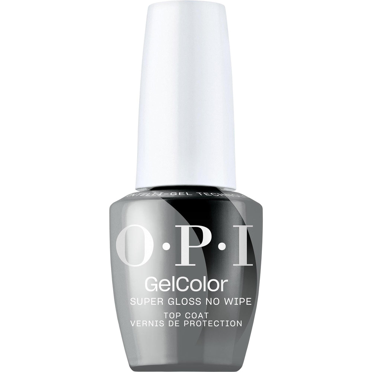 OPI bottle front view showing brand and glossy top coat benefit