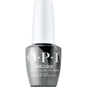 OPI bottle front view showing brand and glossy top coat benefit