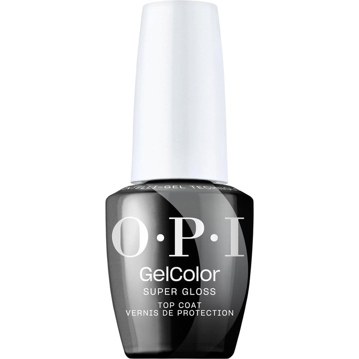 OPI bottle front view showing brand and glossy finish benefit