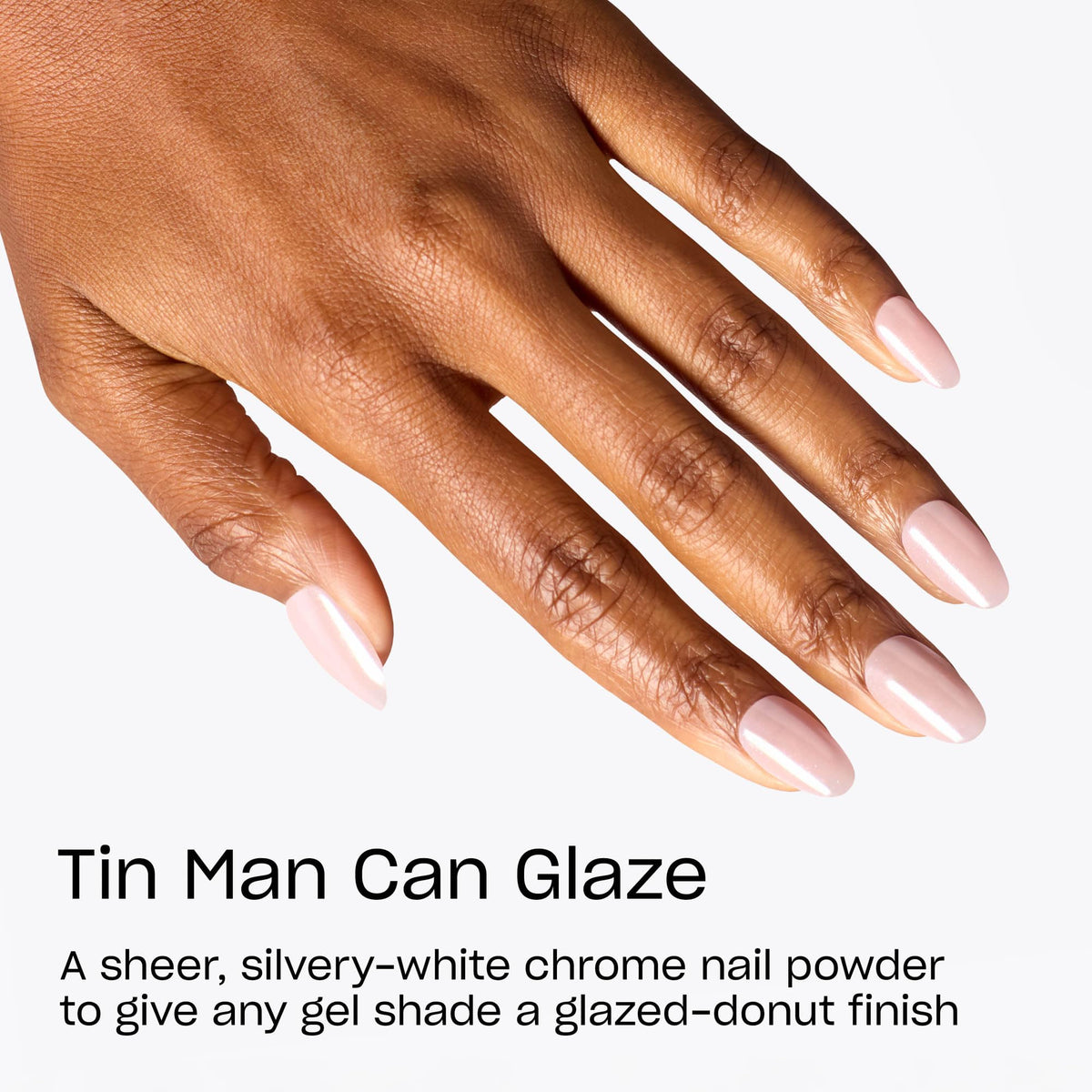OPI chrome powder swatches on nail wheel demonstrating Tin Man Can Glaze reflective effect