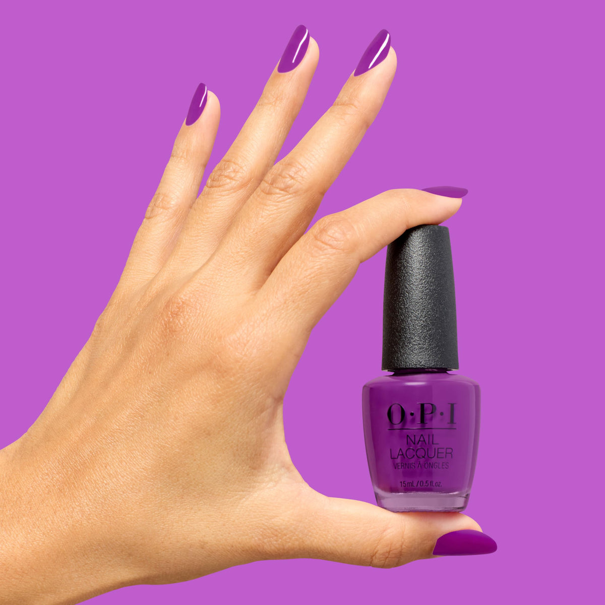 OPI cap and label close-up showing brand detail and easy-grip benefit