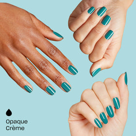 OPI bottle label close-up highlighting shade name and vegan formula benefits