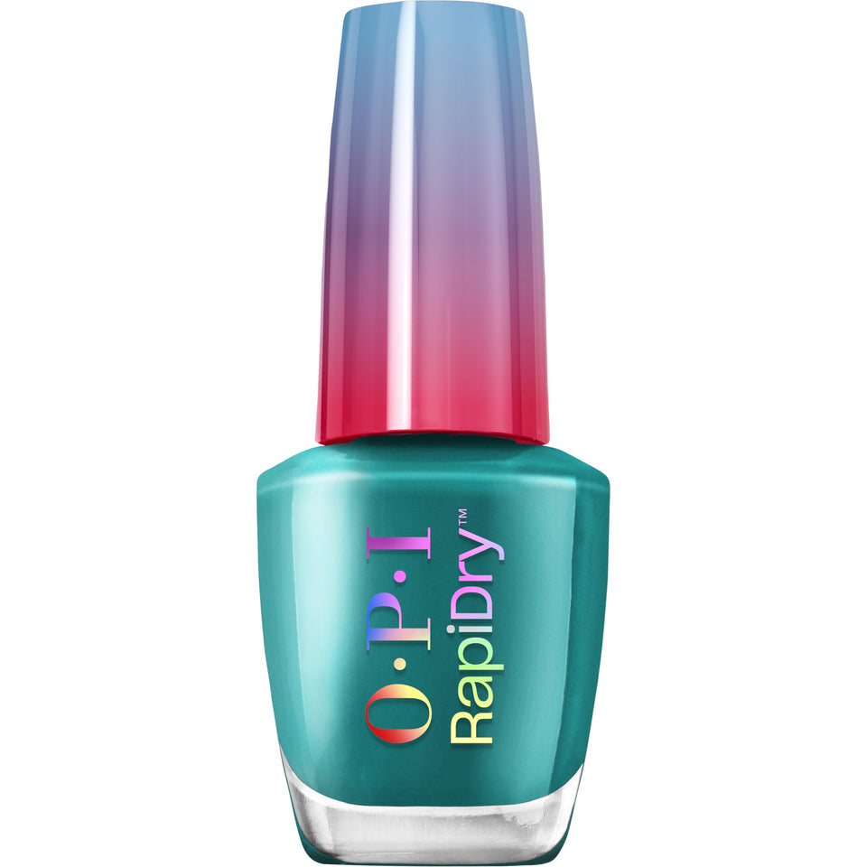 OPI front packaging showing teal crème and fast-dry claim for quick manicures