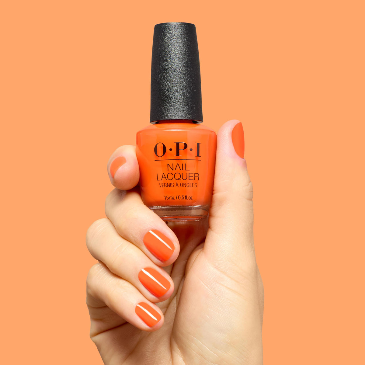 OPI two-coat swatch on hand demonstrating creamier opacity and shine