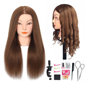Opini front view brown mannequin head showing full-length hair benefit of realistic practice