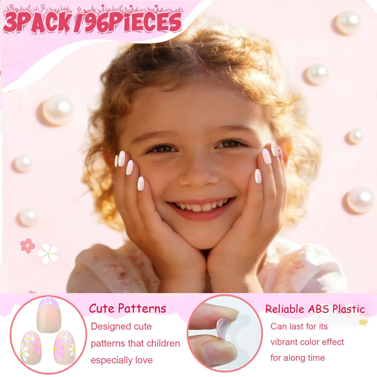 OPkssnails close-up of flower and heart patterns, clear embossed kid-friendly designs