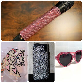 OPMADM rhinestones applied to a phone case demonstrating finished decorative look