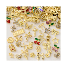 OPMADM front packaging showing full 100-piece gold nail charms set and benefit of variety