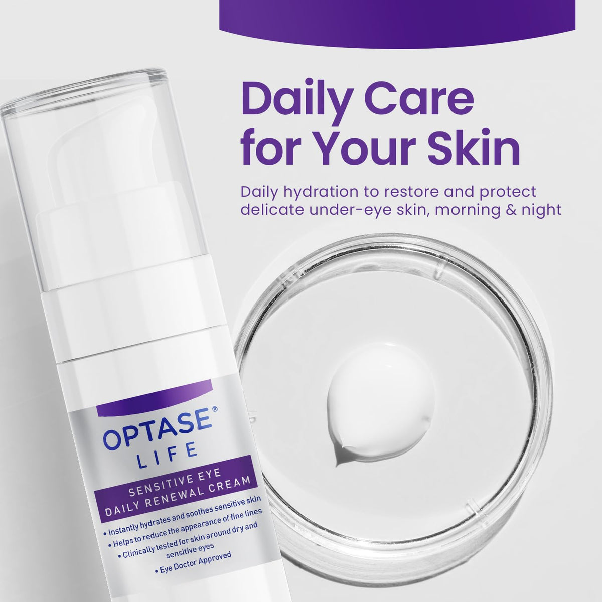 Optase tube on bathroom counter with towel, suggests daily skincare routine