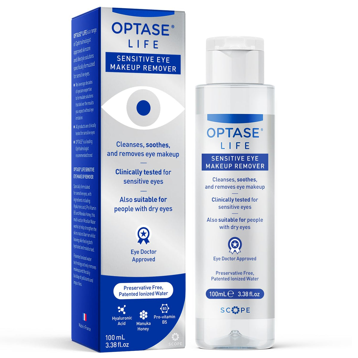 Optase front packaging showing bottle and label for gentle removal