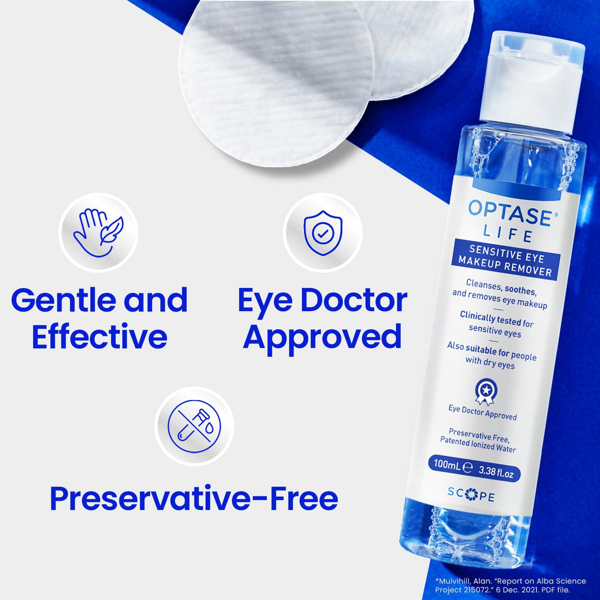 Optase ingredients label highlighting hyaluronic acid and nourishing benefits