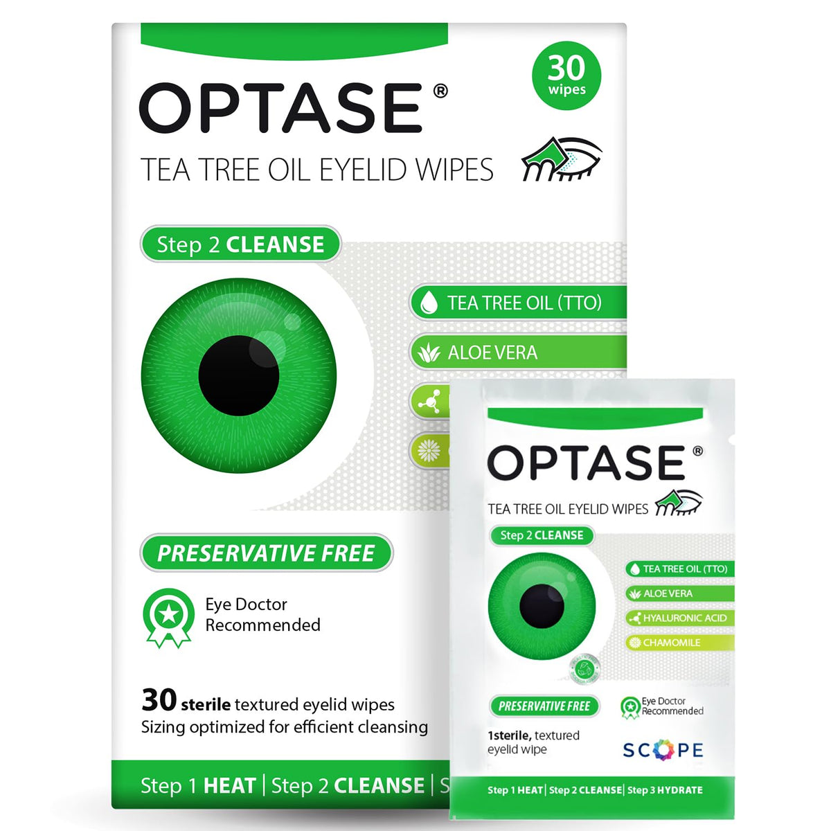 Optase front pack showing 30 sachets and clear product branding, promotes hygienic convenience