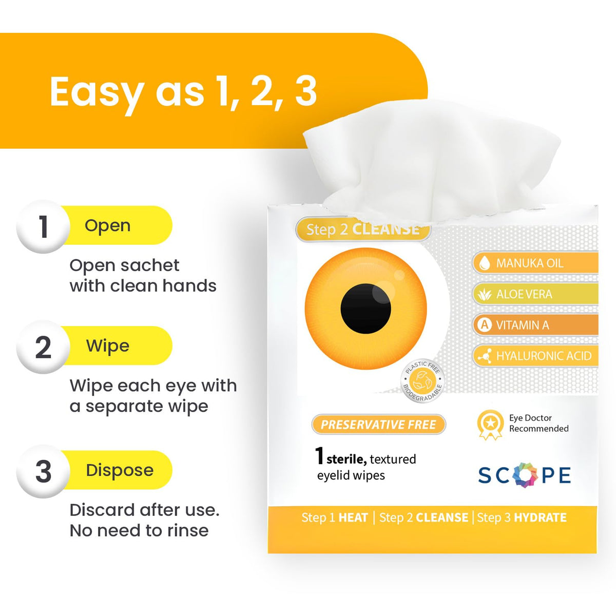 Optase wipes staged on bathroom counter for daily hygiene routine