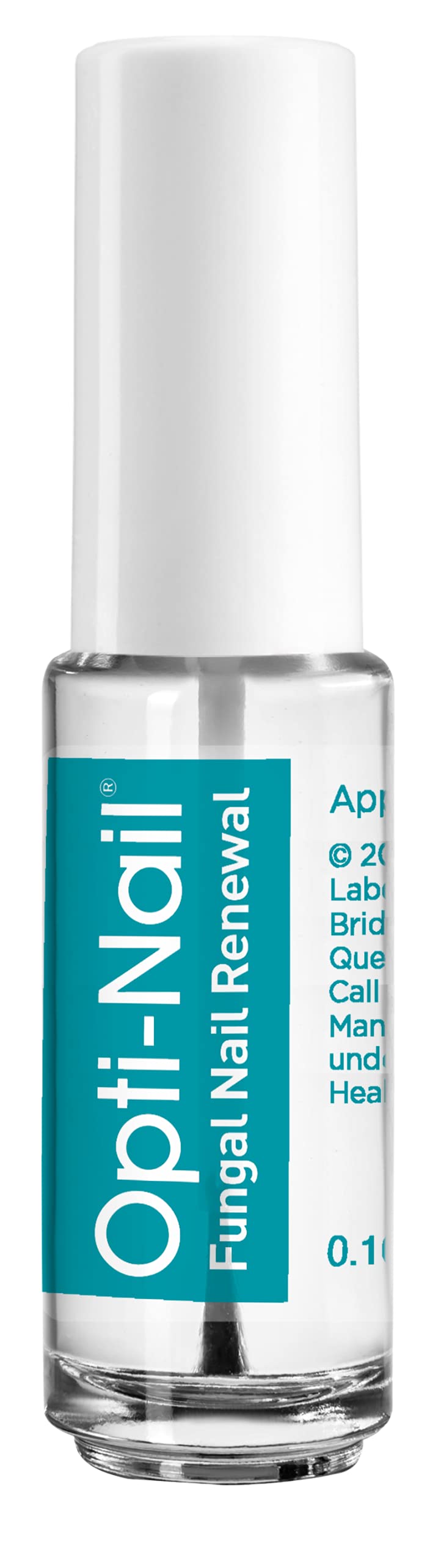 Opti-Nail next to a coin for scale, highlights compact travel-friendly bottle size