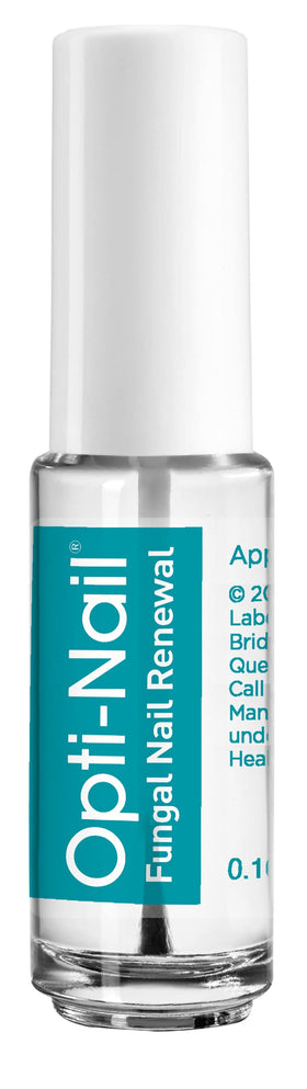 Opti-Nail next to a coin for scale, highlights compact travel-friendly bottle size