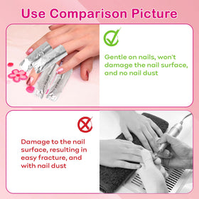 Opvixi foil wrap applied to a finger demonstrating tidy soak-off advantage