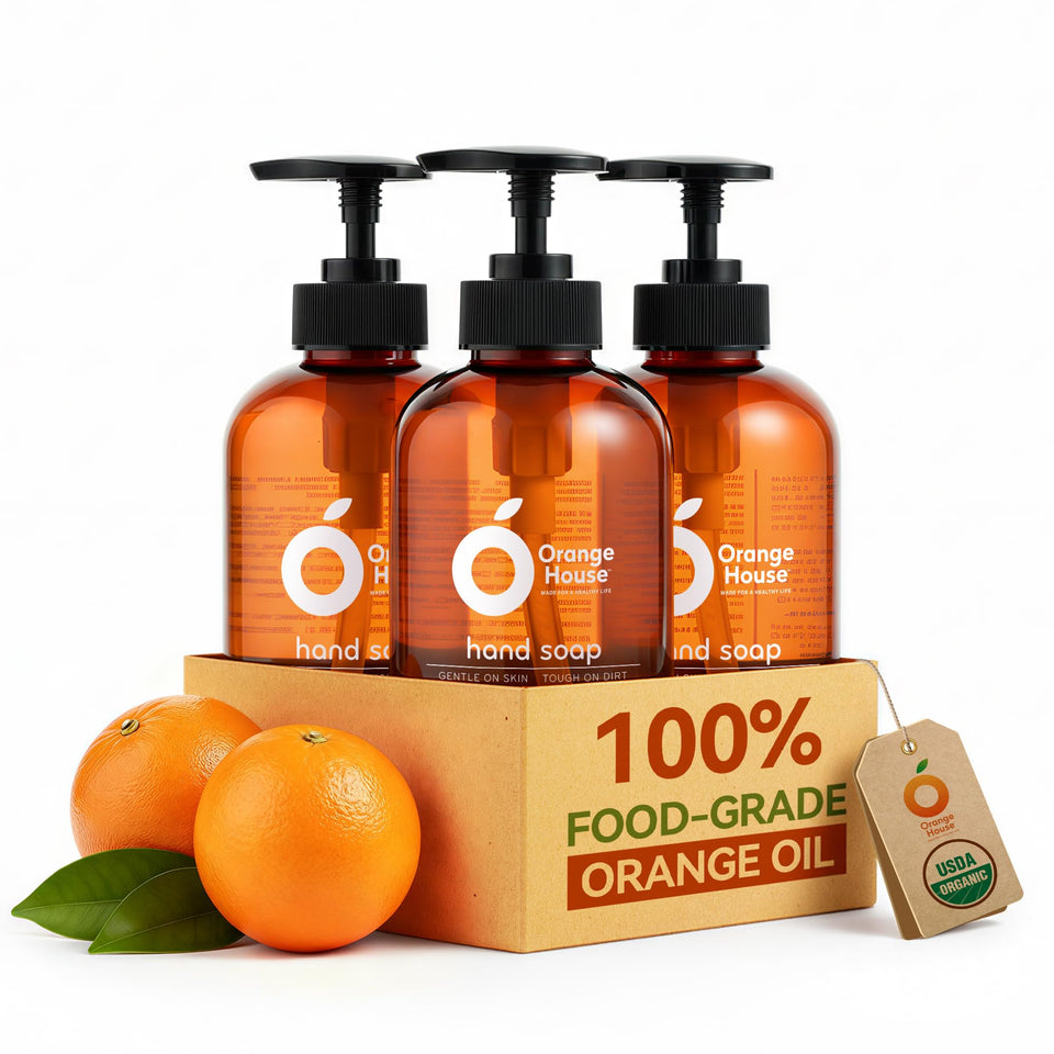 ORANGE HOUSE front packaging showing three 12 fl oz bottles and product benefits