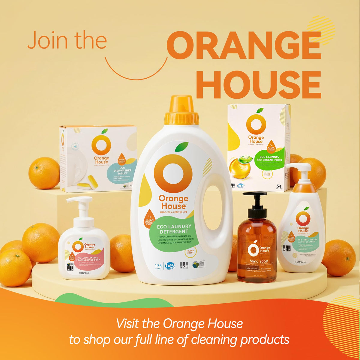 ORANGE HOUSE bathroom counter styled scene showing everyday household use