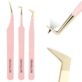 Oranllow front packaging showing three tweezers and pouch, professional storage benefit