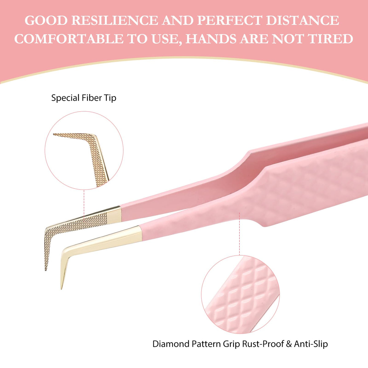 Oranllow 90-degree tweezer in use on model, reach tricky lash angles