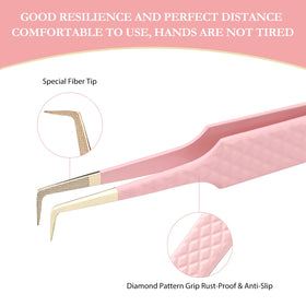Oranllow 90-degree tweezer in use on model, reach tricky lash angles