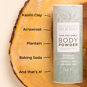 Ora's Amazing Herbal powder dusting on skin for comfort and freshness