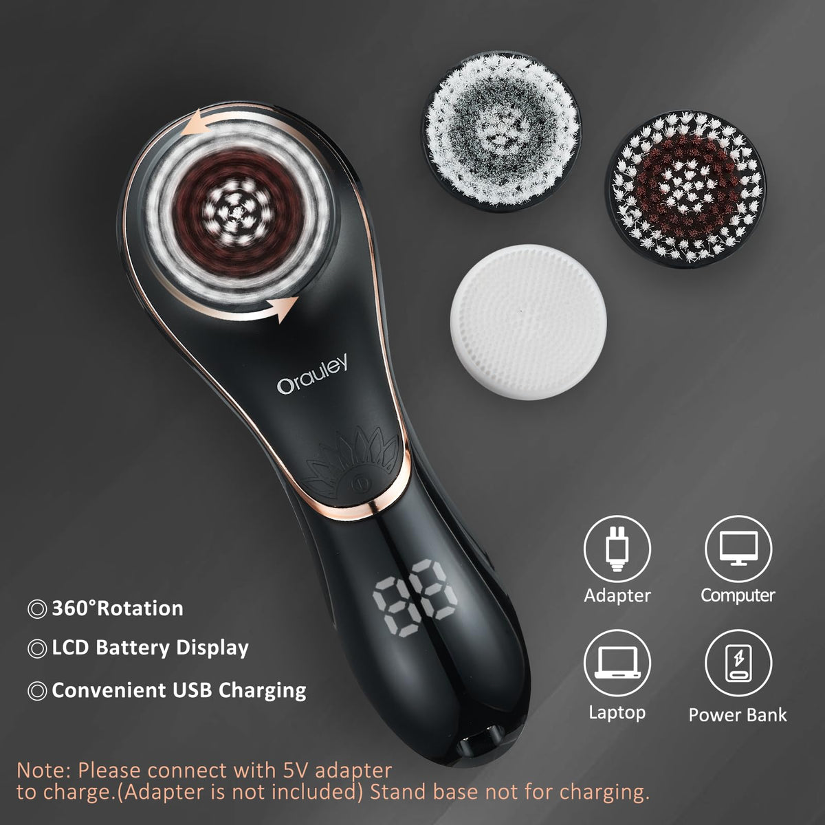 Orauley facial brush in shower demonstrating IPX7 waterproof convenience