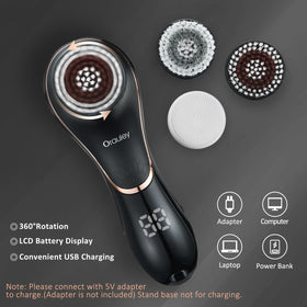 Orauley facial brush in shower demonstrating IPX7 waterproof convenience