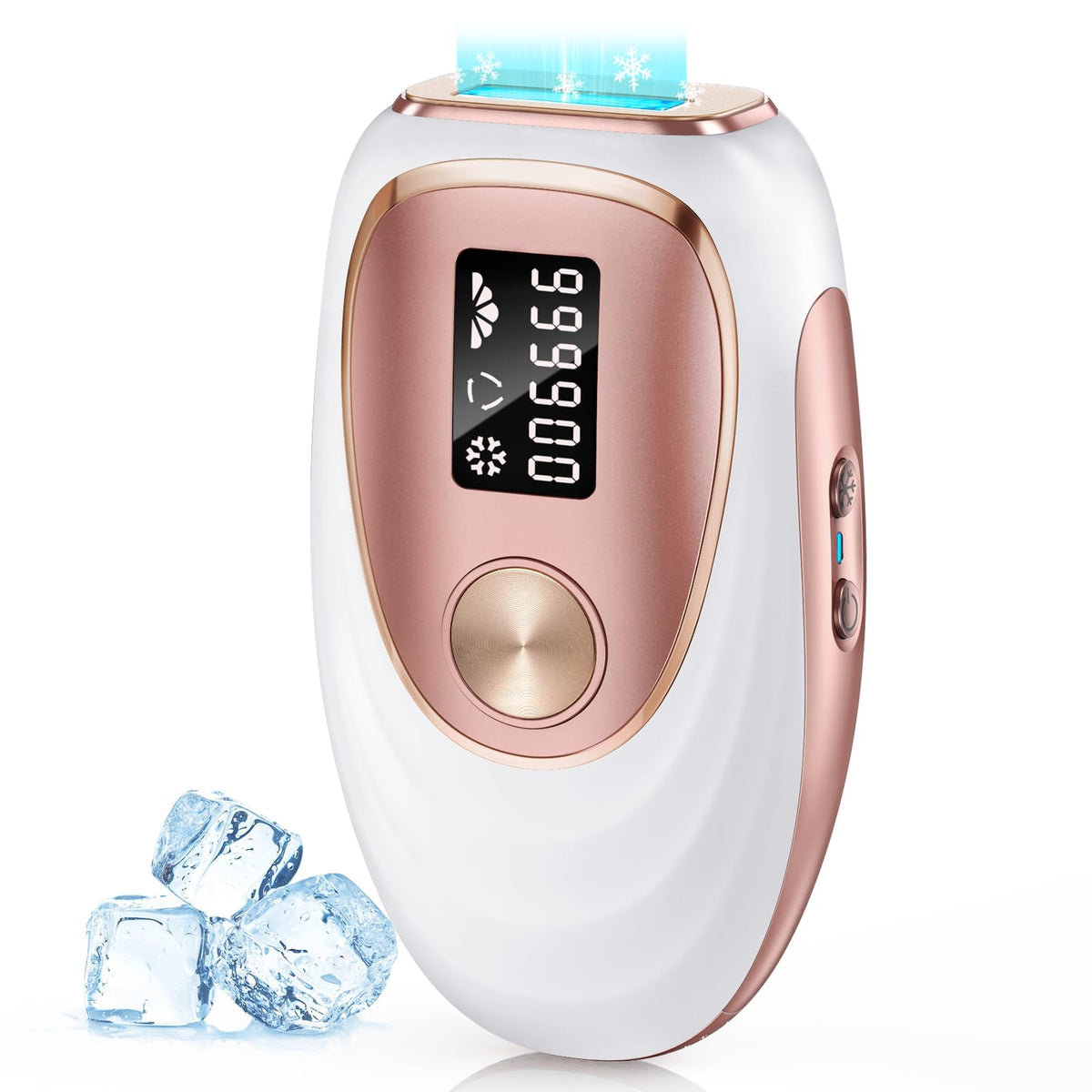 Oreeth device front view showing rose gold accents and ergonomic handle benefits quick treatments