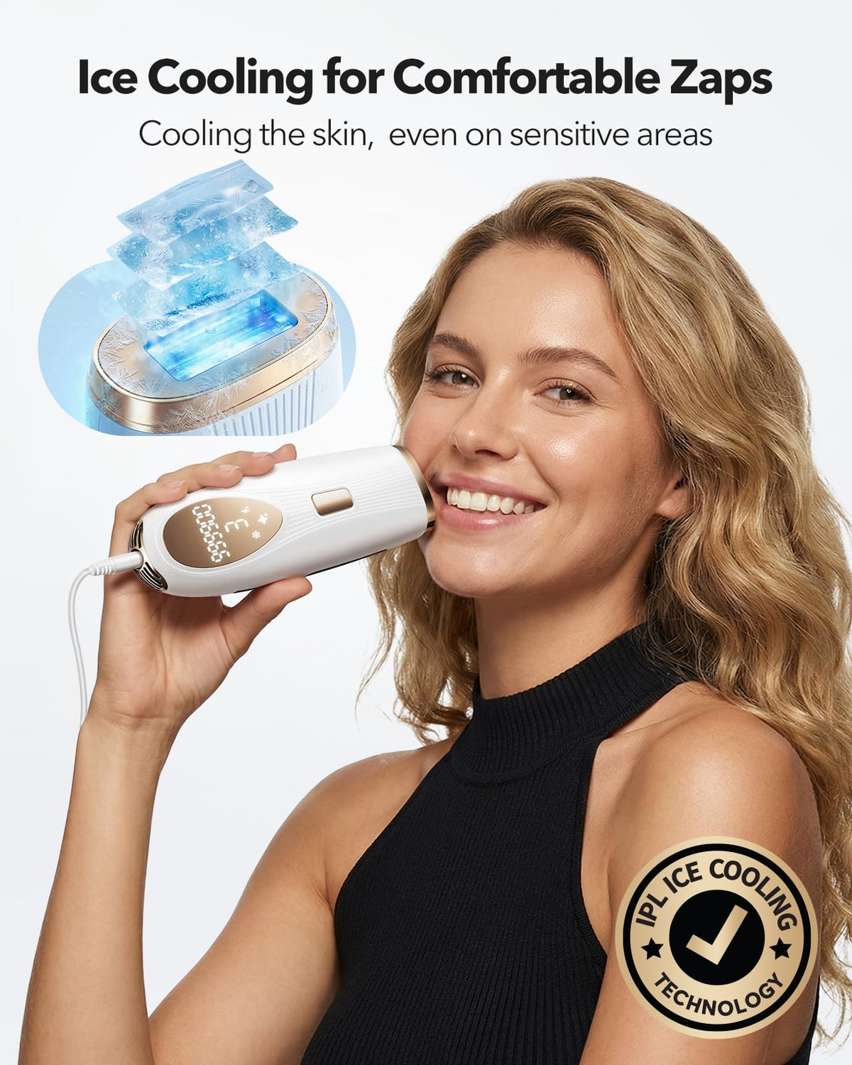 Oreeth close-up of 5° ice cooling tip emphasizing soothing treatment