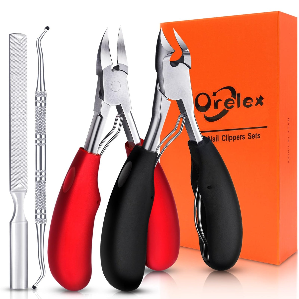 Orelex front view packaged set showing tools and box, easy storage benefit