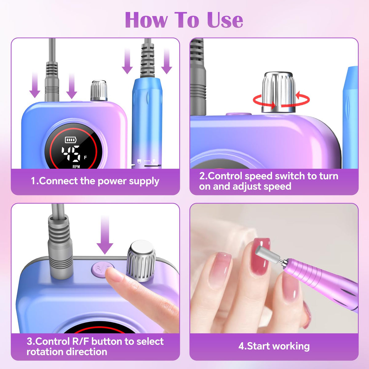ORFASTAR nail drill in use during a home manicure for salon-quality results