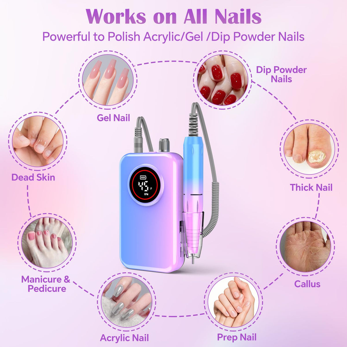 ORFASTAR hand for scale showing compact travel-friendly nail drill size