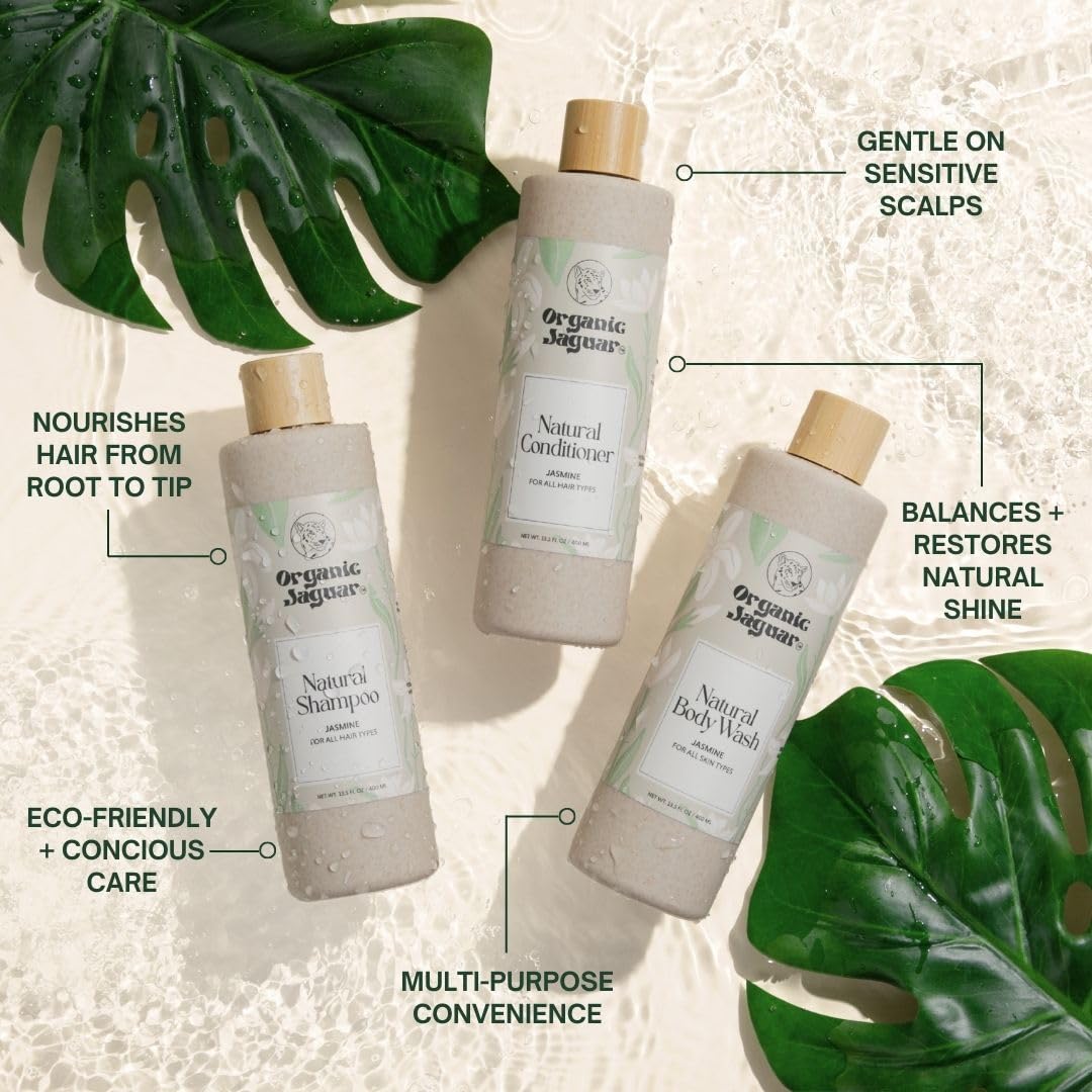 Organic Jaguar body wash in shower use demonstrating mild lather