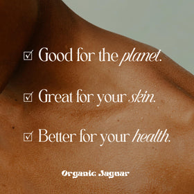 Organic Jaguar beside a smartphone showing 13.5 fl oz scale and travel-friendly size