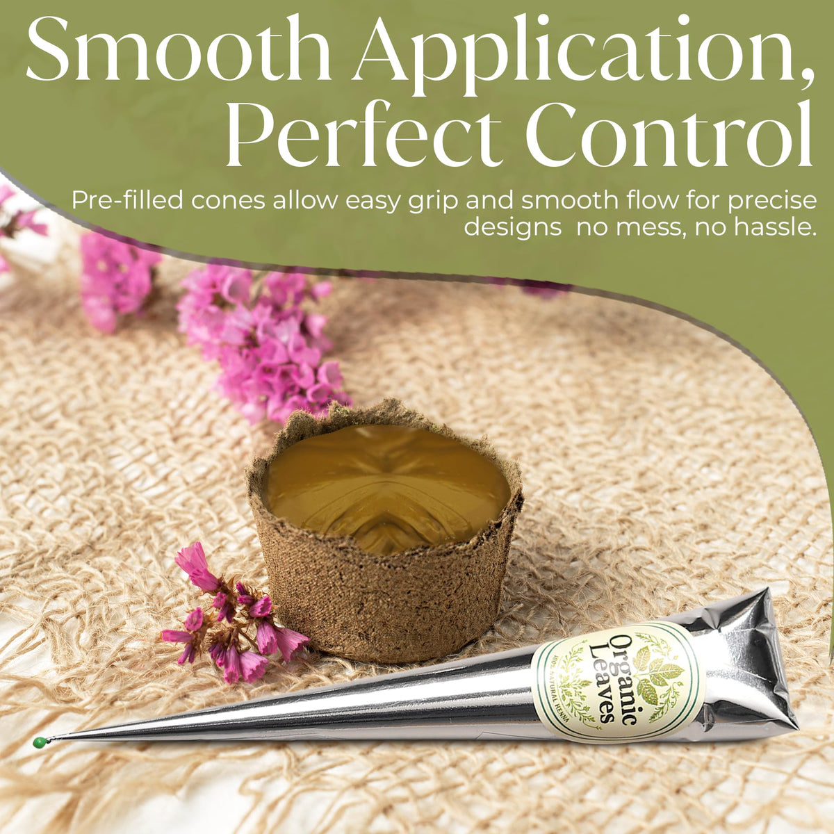 Organic Leaves cone used to create detailed mehndi design with precision