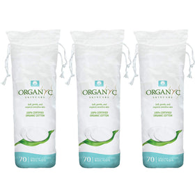 Organyc front packaging showing 210 biodegradable cotton rounds and benefits