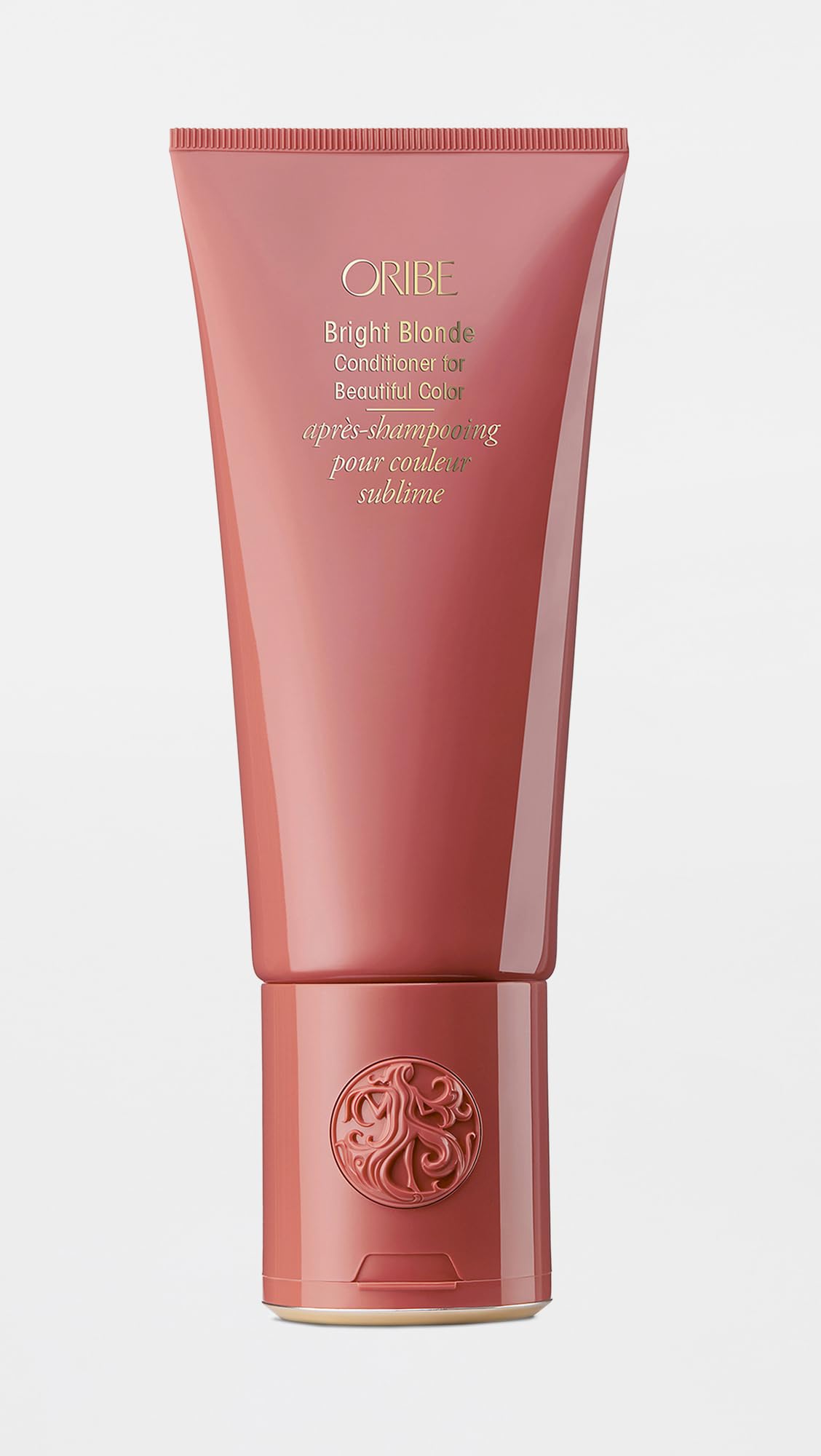 Oribe Bright Blonde Conditioner on bathroom shelf demonstrating salon results