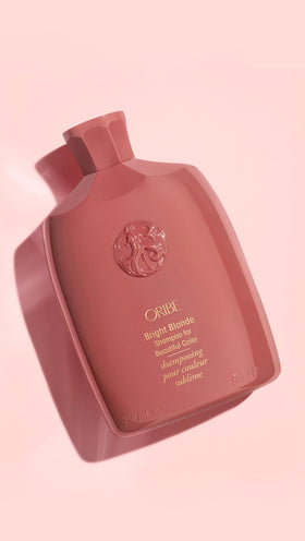 Oribe Bright Blonde size and label detail highlighting ingredients and UV protection