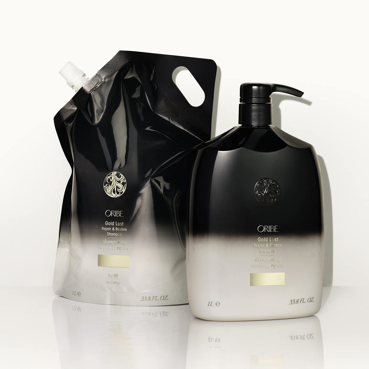 Oribe Gold Lust after-rinse shiny hair showing restored gloss and smoothness benefit