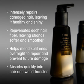 Side-by-side before and after ends after using Oribe Gold Lust for visible improvement