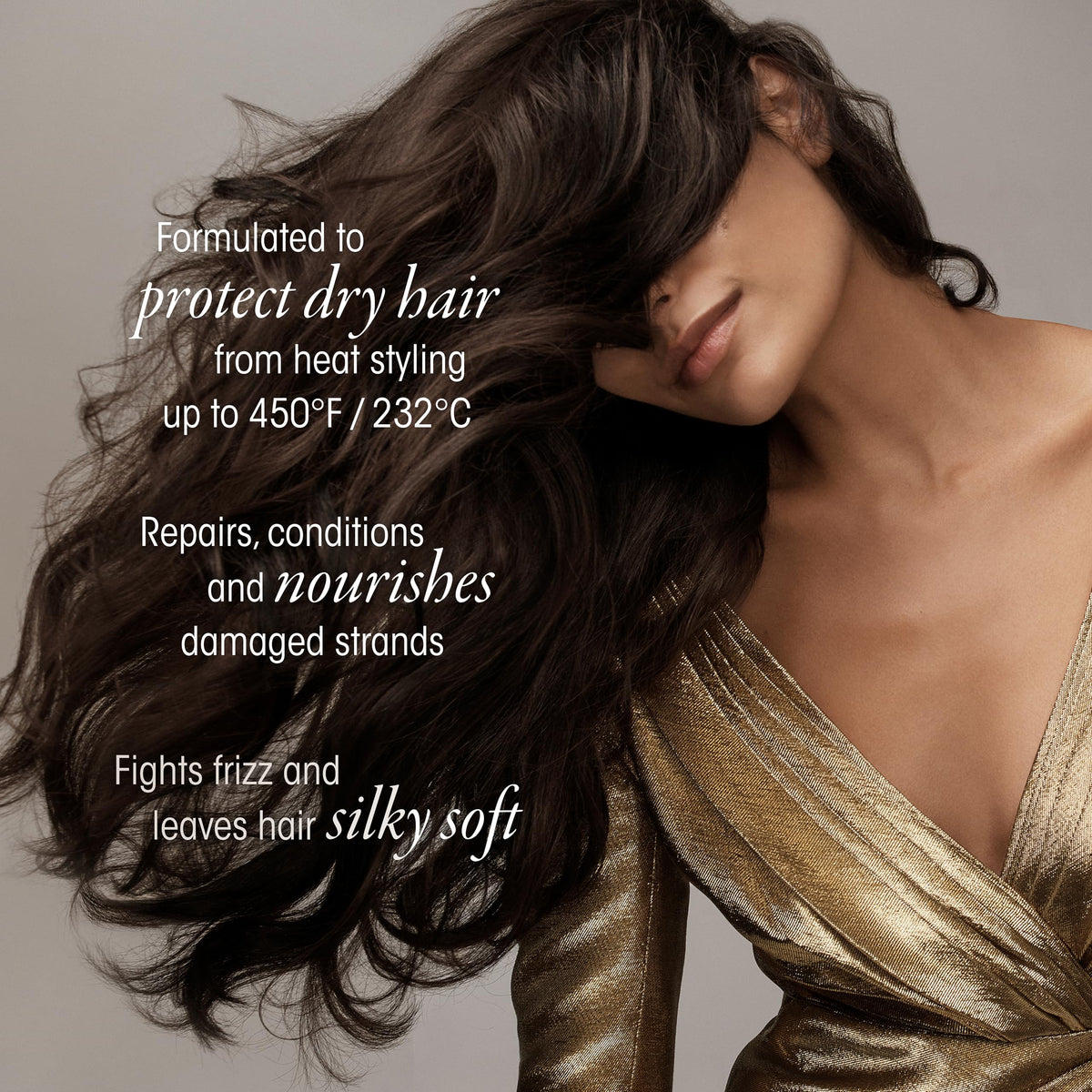Fine mist from Oribe Gold Lust showing lightweight texture and even coverage