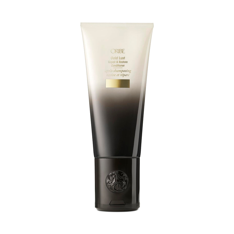 Oribe Gold Lust front packaging showing bottle and label, brand provides luxe repair