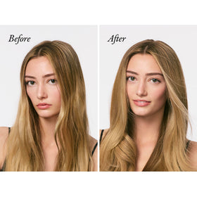 Model applying Oribe Gold Lust to hair before bed to restore damaged strands