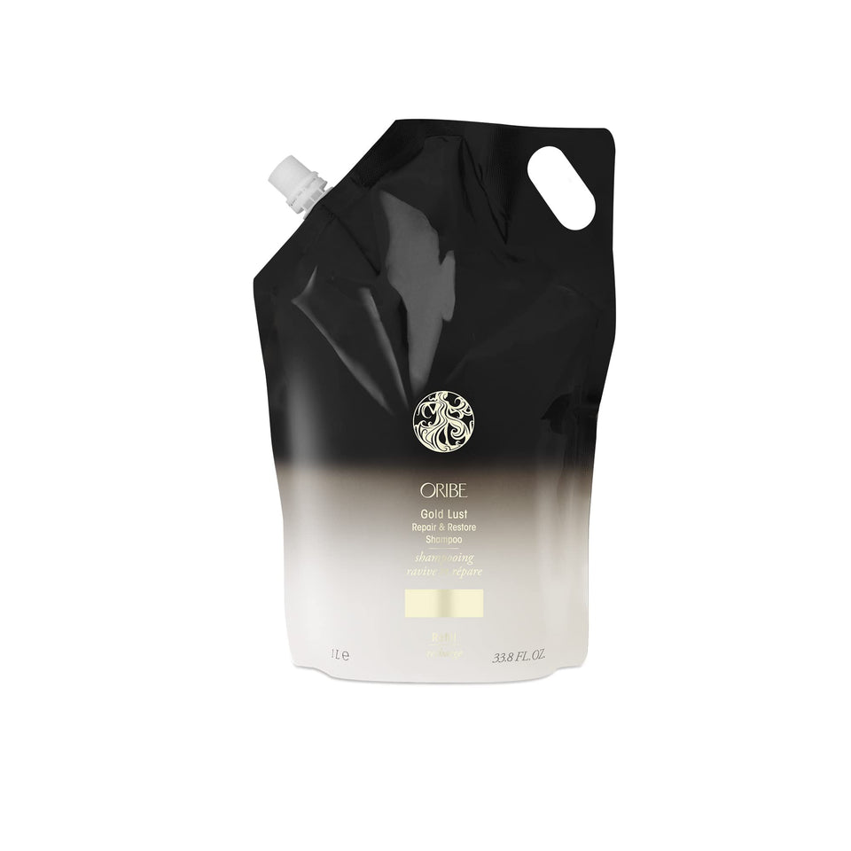 Oribe Gold Lust liter refill pouch front view showing packaging and volume benefit