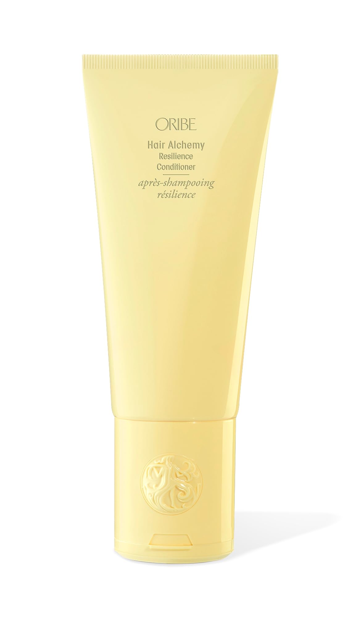 Oribe bottle front packaging showing Hair Alchemy Resilience benefits